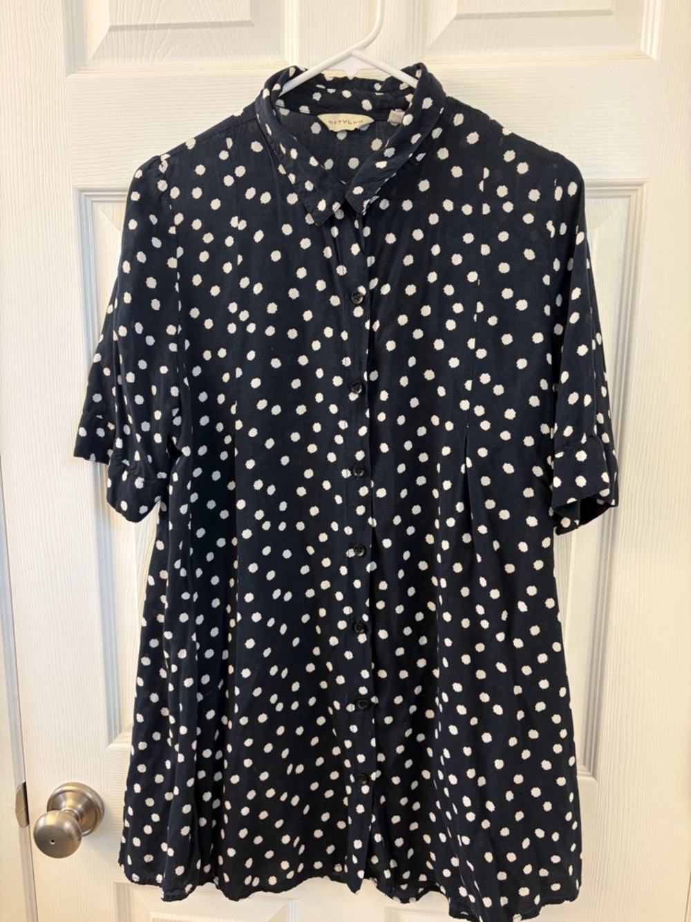 11-1 TYLHO Navy Blue Polka Dot Button-Up Tunic size L